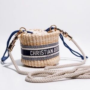 Dior Beauty Beige and Cream Mini Straw Crossbody Bag